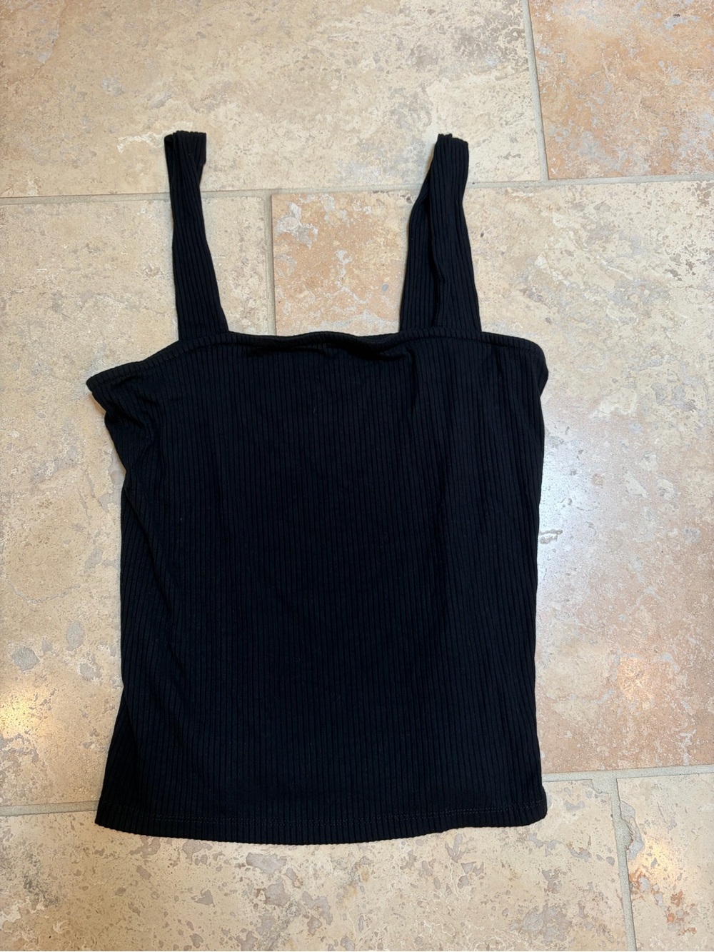 Anthropologie women’s Black Ribbed Square-Neck Tank Top